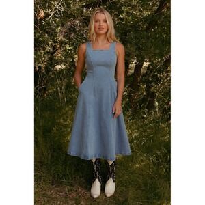 Ivy City Co Denim‎ Joanna Dress Square Neck A Line Midi Sleeveless Size XS